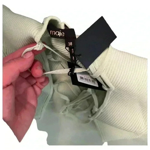 Maje NWT Ruche Vert Tie-Back MIDI Dress in Light Green Size 38/Medium - Picture 7 of 13